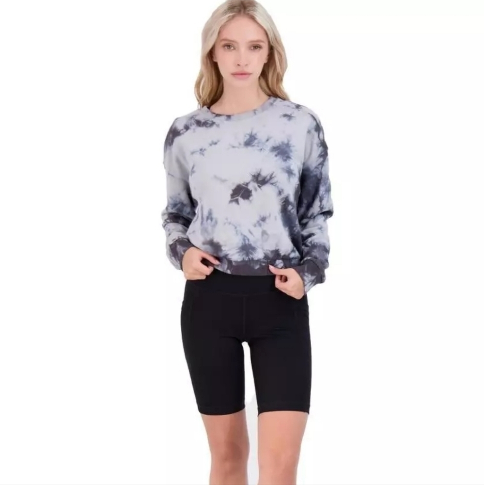 90 Degree By Reflex Onix Tie Dye/Black Crop Sweatshirt & Bike Shorts Medium  NWT